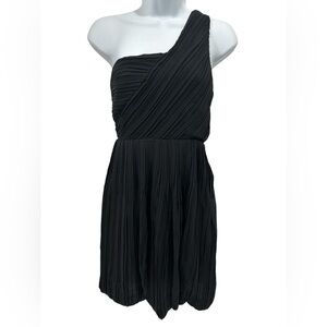 Theory Taliana Georgette Black Silk One Shoulder Bubble Hem Crepe Mini Dress - 4